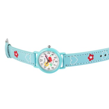 Reloj de pulsera para niña QBOS con corazones en símil piel azul claro