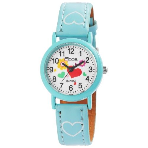 QBOS girls' watch bracelet with hearts in light blue imitation leather 4900002-002 QBOSS 14,00 €
