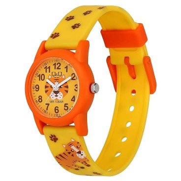 Q&Q children's watch with silicone strap, tiger motifs, 10 ATM