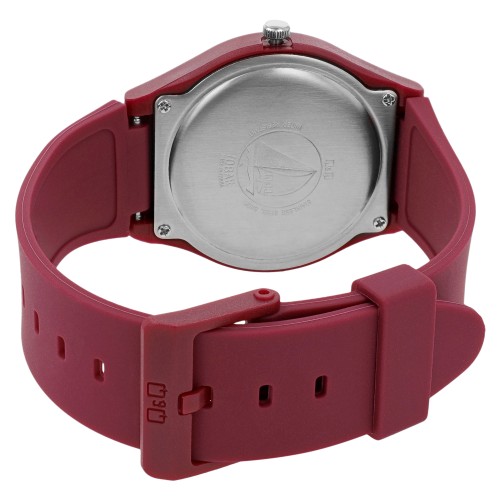 Q&Q unisex horloge met bordeauxrode siliconen band, waterbestendig 10 bar