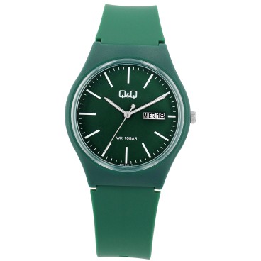 Zegarek unisex Q&Q z zielonym silikonowym paskiem, wodoszczelny do ...