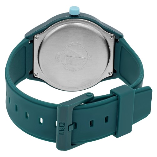 Q&Q unisex watch with green silicone strap, water resistant 10 bars