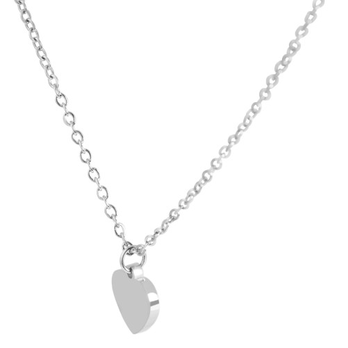 Conjunto de collar con colgante de corazón de acero inoxidable brillante, 45+5 cm