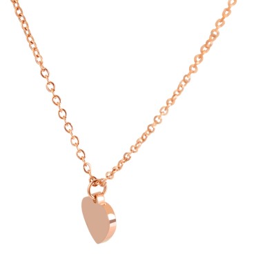 Chain set with heart-shaped pendant in rose gold-tone stainless steel, 45+5 cm