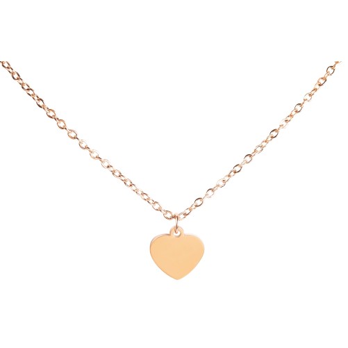 Chain set with heart-shaped pendant in rose gold-tone stainless steel, 45+5 cm
