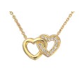 Gold plated necklace double hearts perforated white oxides