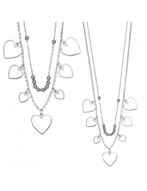 Heart cascade necklace in rhodium silver