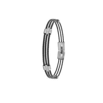 Steel bracelet with 3 very thin black cables - 20 cm 31812294 One Man Show 48,90 €