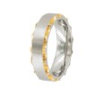 Ring in stainless steel and golden steel with chiseled sides