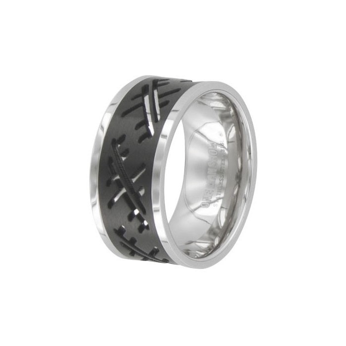 Steel ring and shiny black streaks
