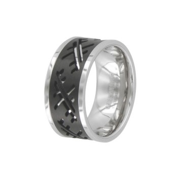 Steel ring and shiny black streaks 311427 One Man Show 42,00 €