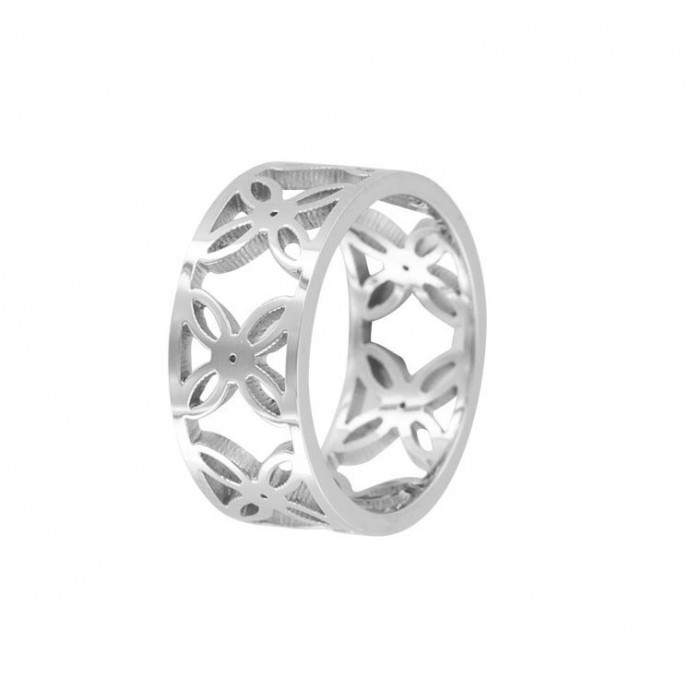 Openwork steel ring with flower pattern