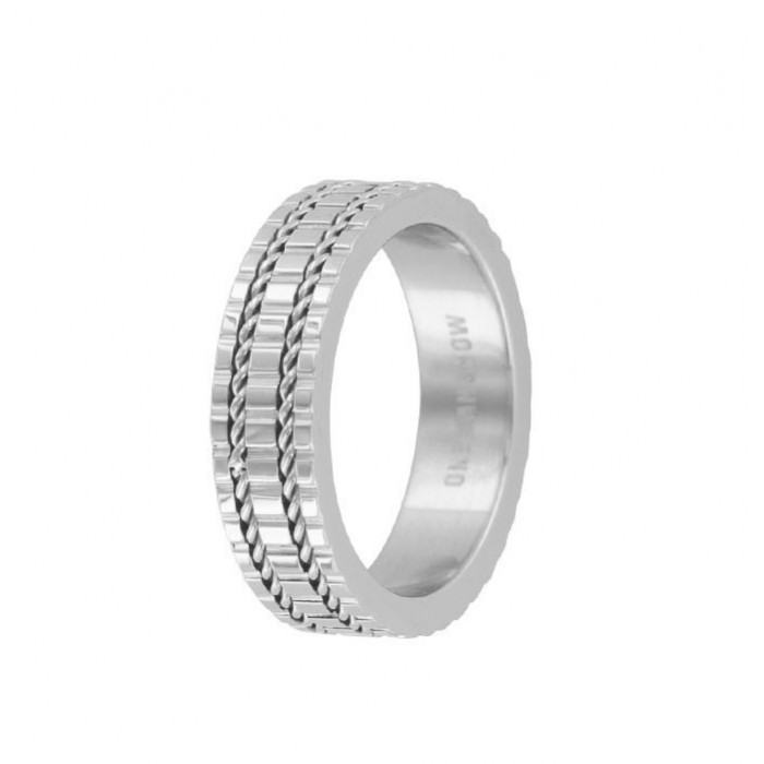 Steel ring with engraved patterns and cable