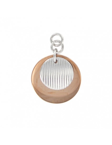 Round rose gold and striated steel pendant