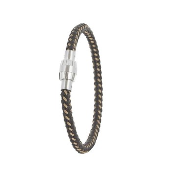 Bracelet equine braided leather with screw clasp magnetized steel 31812306 One Man Show 29,90 €