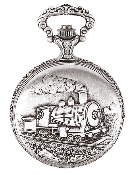 Montre de poche LAVAL en palladium avec couvercle motif locomotive