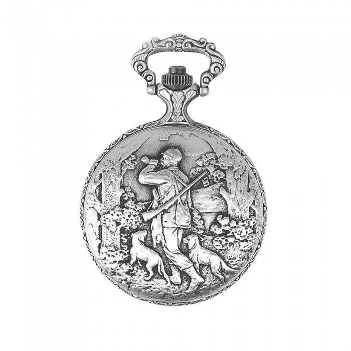 LAVAL pocket watch, palladium with hunting motif lid