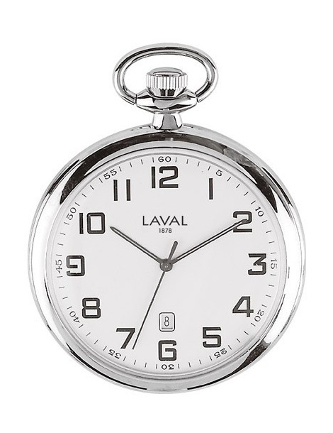Reloj de bolsillo LAVAL, cromo con números arábigos y pantalla de minutos.