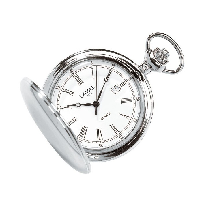LAVAL pocket watch, chrome with lid and Roman numerals