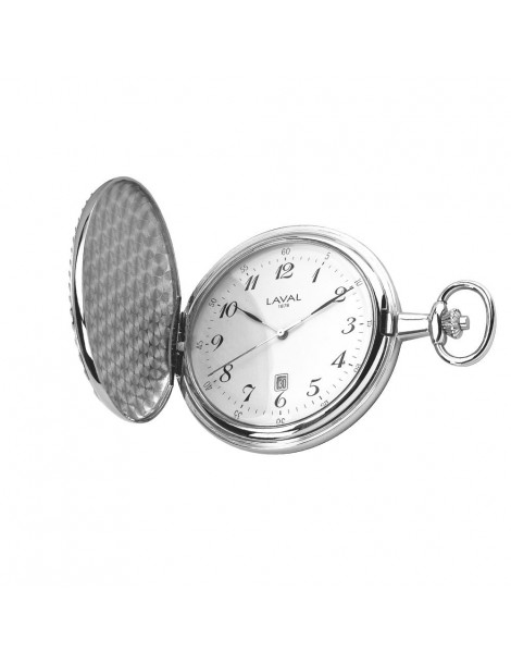 Reloj de bolsillo LAVAL, latón plateado, motivo de doble cara con cadena.