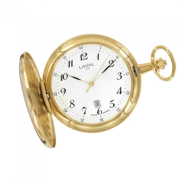 Reloj de bolsillo LAVAL, motivo de doble cara con cadena de latón dorado.