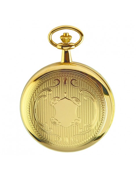 Orologio da tasca LAVAL, motivo bifacciale in ottone dorato con catena