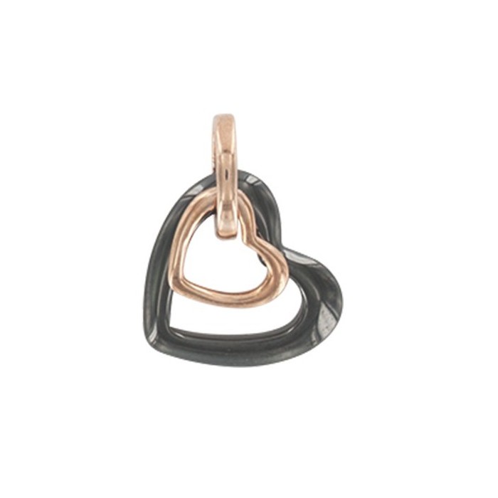 Ceramic double heart pendant black and silver rose gold