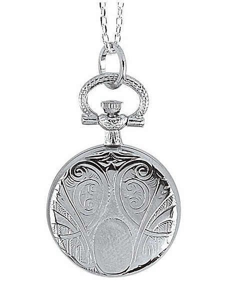 reloj pendiente de plata con motivos medallón cifras romanas