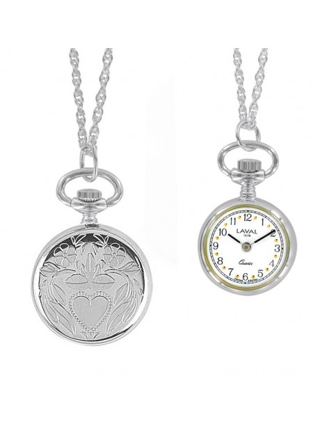 Watch silver pendant Women 2 needles and heart pattern