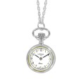 Silver pendant watch with 2 hands and medallion pattern