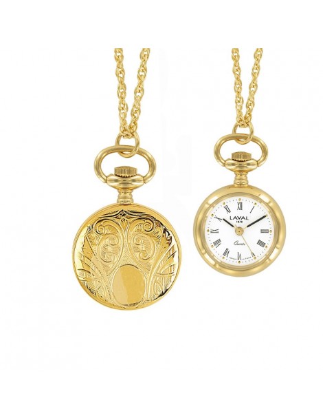 Montre pendentif doré motif  médaillon, chiffres romains, 3 aiguilles
