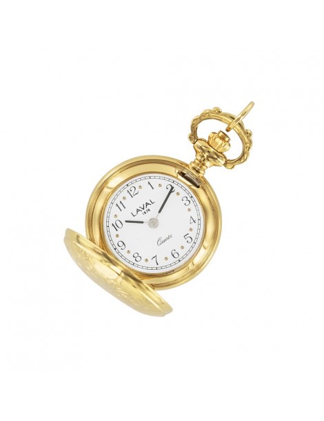 Reloj colgante para mujer con estampado floral dorado.