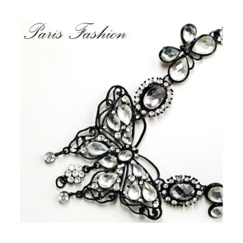 White butterfly necklace metal and rhinestones 38796 Paris Fashion 11,90 €