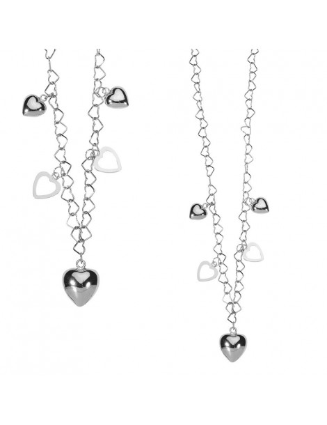 Original necklace with rhodium silver hearts