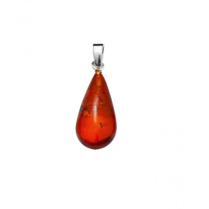 Pendant drop shaped amber and silver link