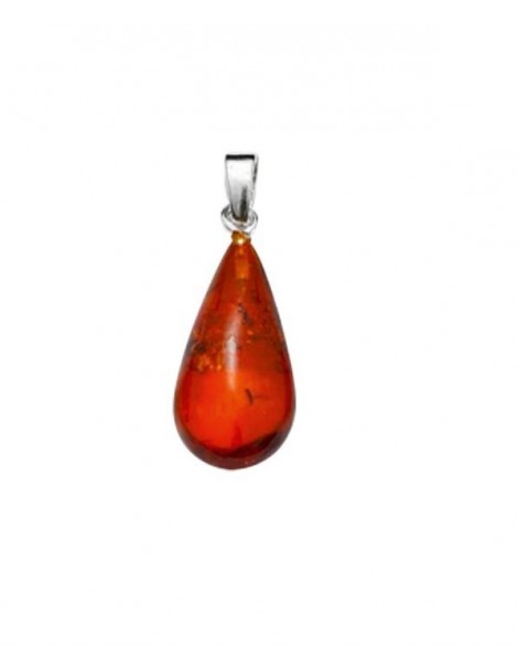 Pendant drop shaped amber and silver link