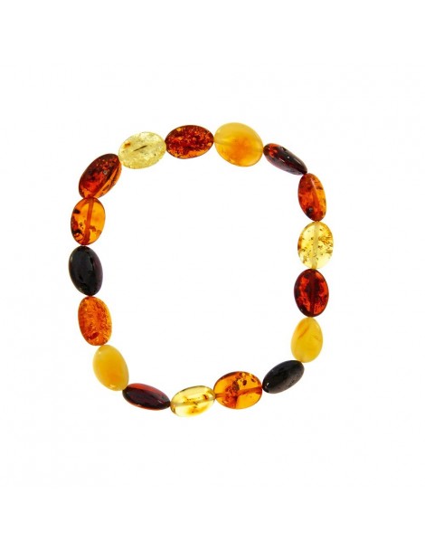 Elastic bracelet in multicolored oval amber