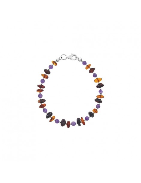 Small cognac, cherry and amethyst amber stone bracelet
