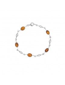 Oval bracelet in amber and fancy openwork links in rhodium silver