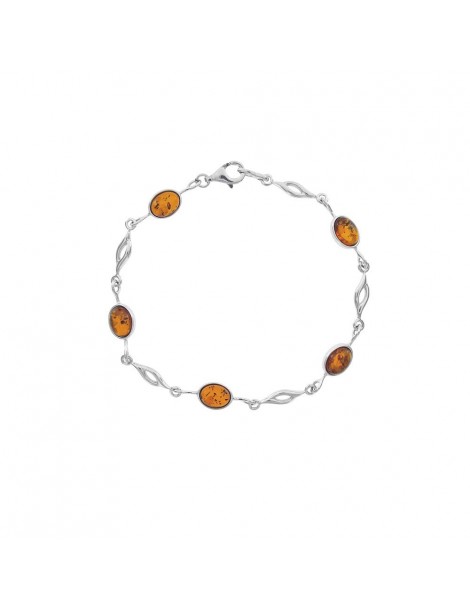 Bracelet pierres ovales en ambre et mailles fantaisies en argent rhodié 31812230RH Nature d'Ambre 112,00 €