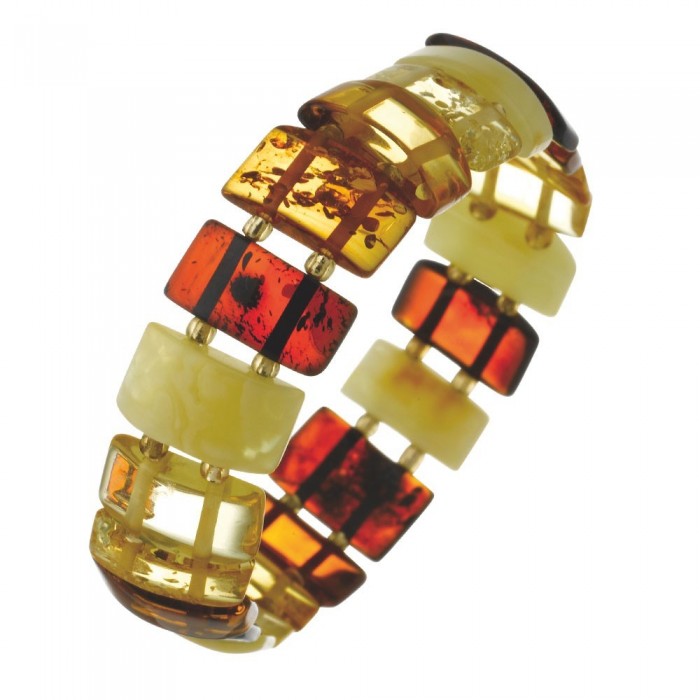 Bracciale elastico con pietre d'ambra tagliate a forma rettangolare