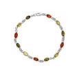 Silver and amber bracelet with small oval stones in green, cognac and citrine color