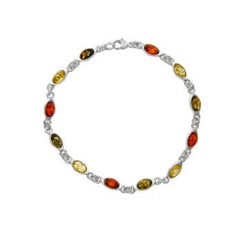 Silver and amber bracelet with small oval stones in green, cognac and citrine color 3180529 Nature d'Ambre 92,90 €