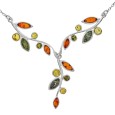 Tri-colored amber and silver necklace
