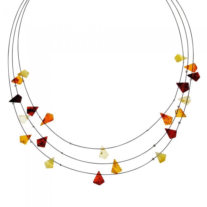 Halskette 3 Reihen von Kabeln mit Steinen aus Bernstein Dreieck verziert