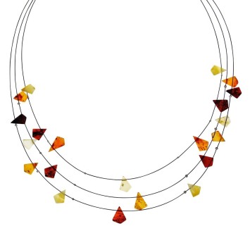 Necklace 3 rows of cables decorated with stones of amber triangle 3170556 Nature d'Ambre 34,00 €