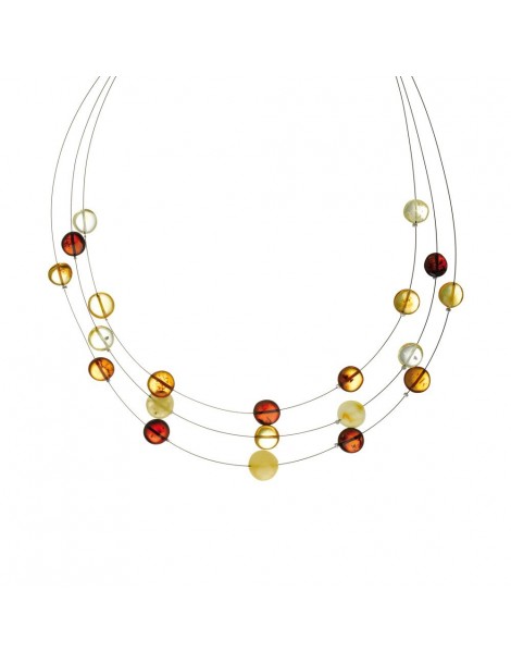 Amber round stone necklace on 3 rows of nylon thread
