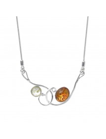 Crossed scrollwork necklace in silver with 2 amber stones 3170495 Nature d'Ambre 66,90 €