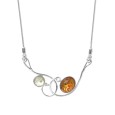 Crossed scrollwork necklace in silver with 2 amber stones