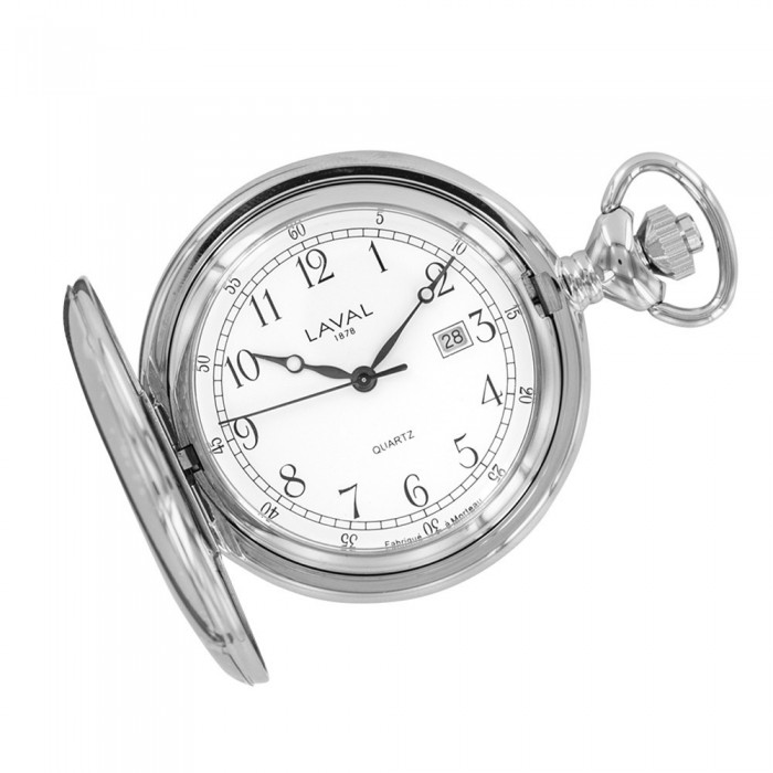 Reloj de bolsillo LAVAL en cromo, números arábigos con tapa.